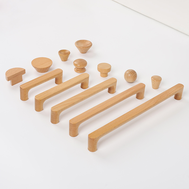 Furniture Hardware Drawer Pulls - มือจับเฟอร์นิเจอร์ไม้สไตล์นอร์ดิก ทำจากไม้บีช สำหรับตู้ครัว ตู้เสื้อผ้า ลิ้นชัก แบบแข็งแรงทนทาน