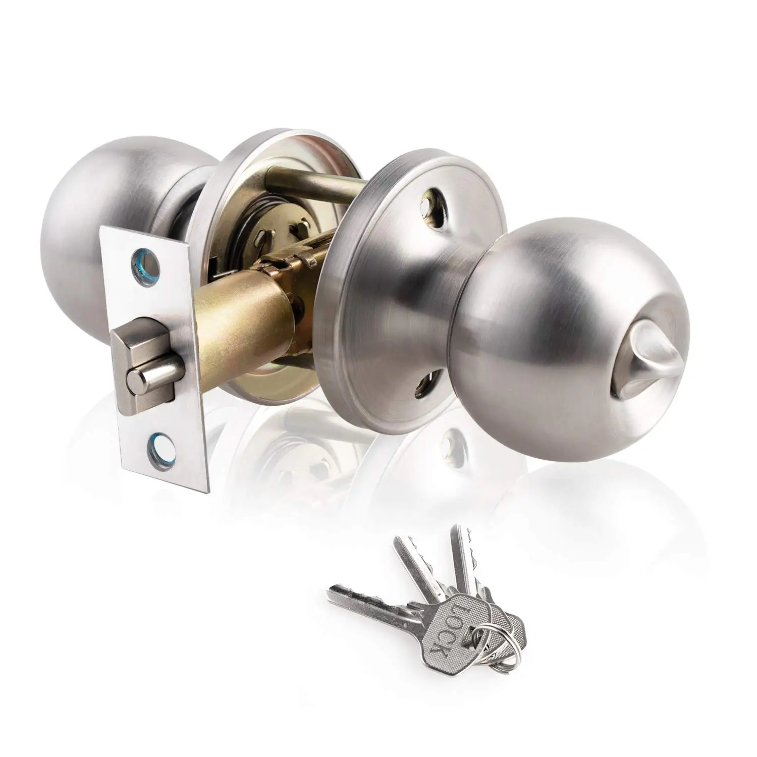 Cabinet Knob Round - ลูกบิดประตูแบบมีกุญแจพร้อมตัวล็อค ลูกบิดประตูทรงกลม สแตนเลส สำหรับประตูภายในและภายนอก ห้องนอน ห้องน้ำ
