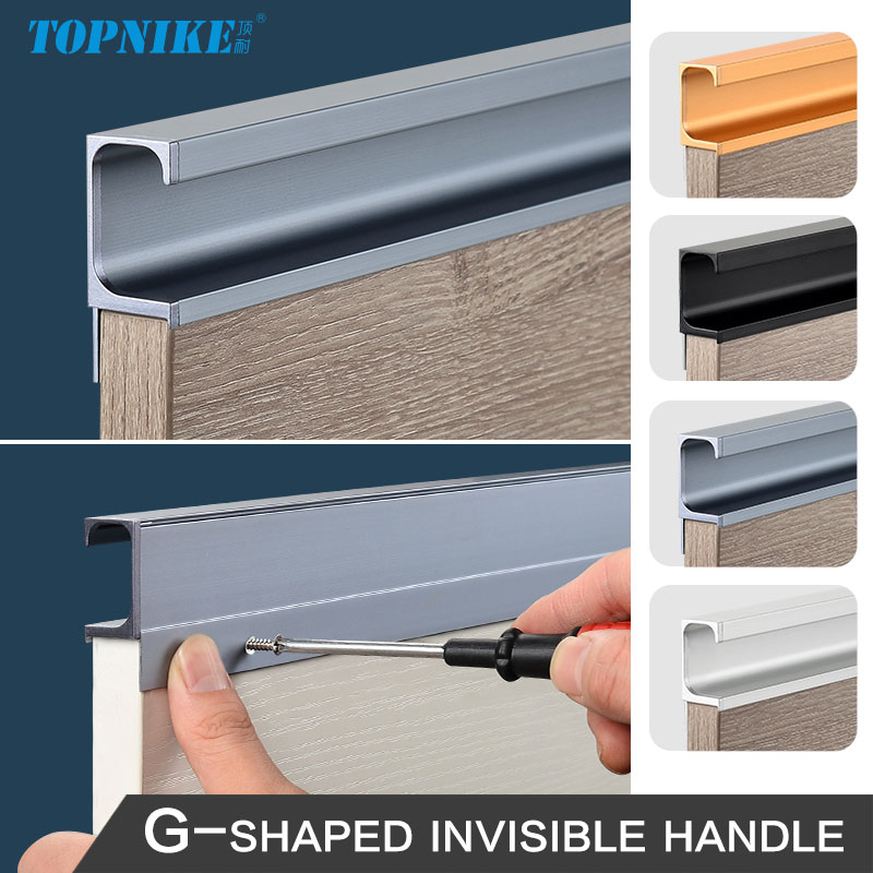 Furniture Hardware Drawer Pulls - มือจับแบบฝังไร้ร่องรูปตัว G ทำจากอะลูมิเนียม สำหรับตู้ครัวและลิ้นชัก ไม่ต้องเจาะ