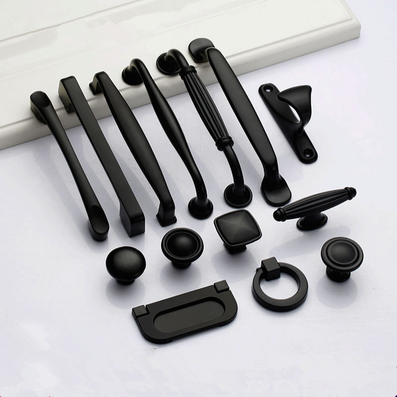 Furniture Hardware Drawer Pulls - มือจับสีดําสําหรับลูกบิดตู้เฟอร์นิเจอร์และลิ้นชักครัวดึงตู้อลูมิเนียมอัลลอยด์