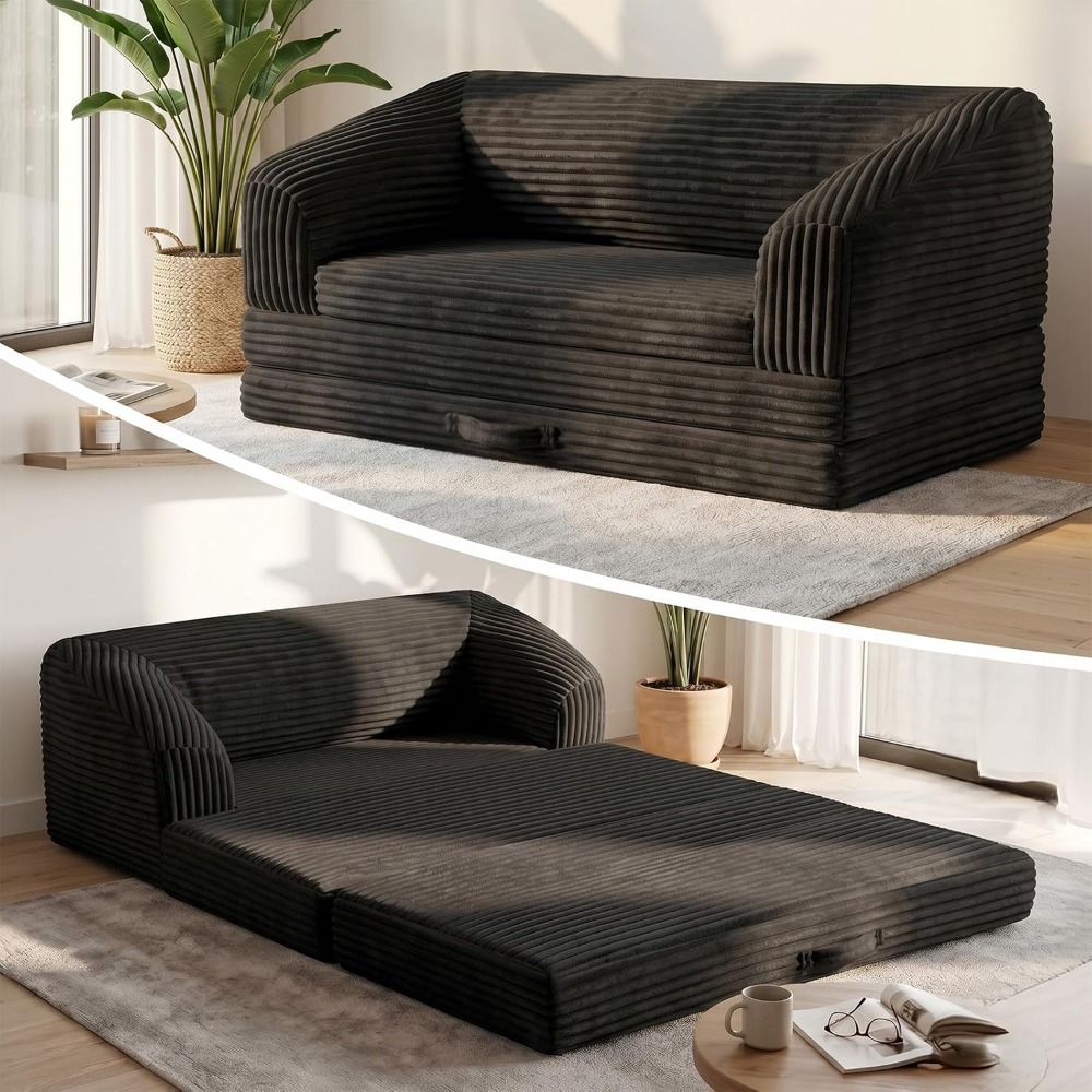 Furniture Hardware For Bed - โซฟาเบดพับได้สามตอน, พนักพิงหนาและมีที่จับสำหรับเคลื่อนย้าย, โซฟาพับได้สำหรับห้องนั่งเล่นและห้องรับรองแขก, ผ้าคอร์ดูรอยเนื้อนุ่ม