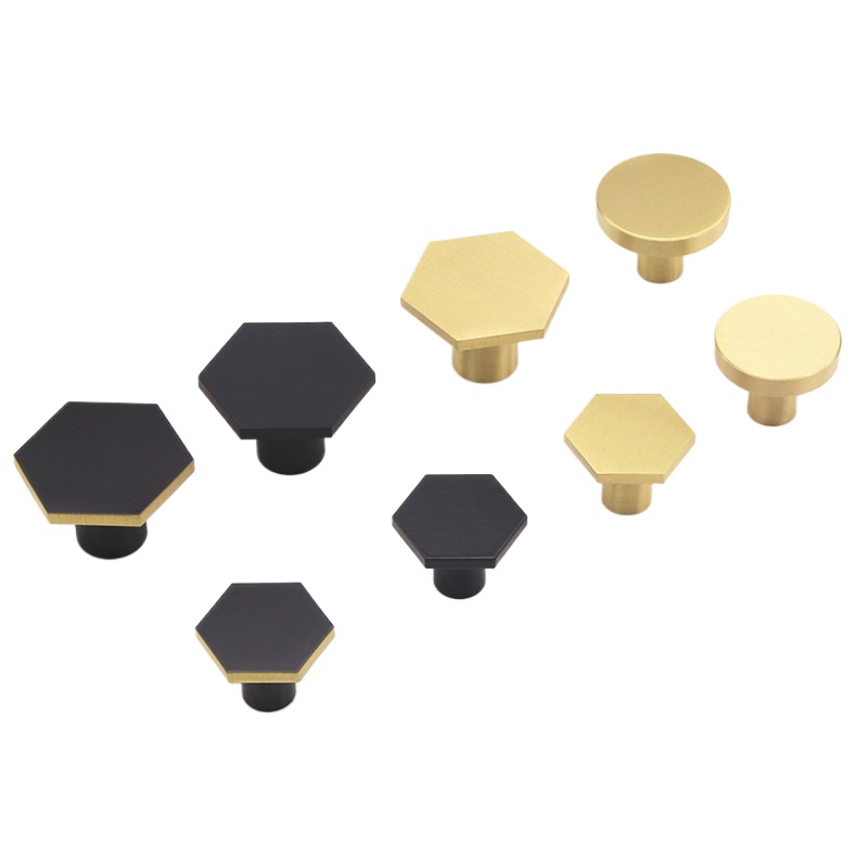 Furniture Hardware Drawer Pulls - มือจับตู้ทรงหกเหลี่ยมทองเหลือง 3 ชิ้น แบบรูเดี่ยว ด้ามจับลิ้นชัก สไตล์หรูหราเบาๆ