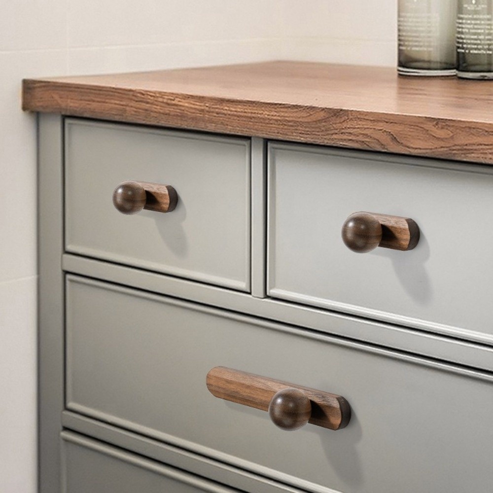 Cabinet Knob Round - มือจับตู้สไตล์นอร์ดิกใหม่ ทำจากไม้วอลนัท เป็นมิตรกับสิ่งแวดล้อม มือจับลิ้นชักทรงกลมขนาด 96 มม.