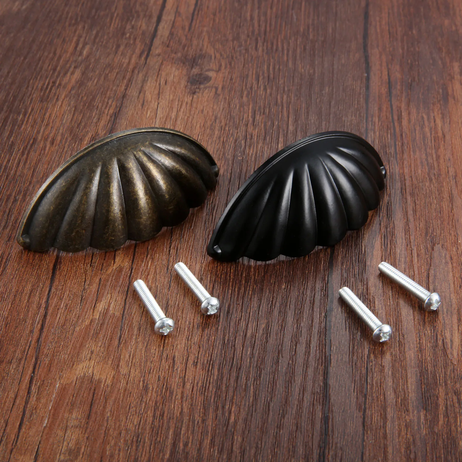 Furniture Hardware Vintage - 1Pc Alloy Shell รูปทรงครึ่งวงกลมดึง64มม.ลิ้นชักประตูตู้เฟอร์นิเจอร์ดอกไม้ Antique Bronze/สีดำ