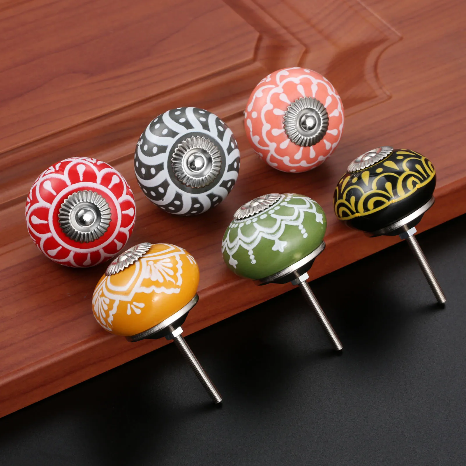 Cabinet Knob Round - 40มม.พิมพ์ดอกไม้เซรามิครอบหัวยุโรปลูกบิดประตูตู้ลิ้นชักตู้จับดึงKnob
