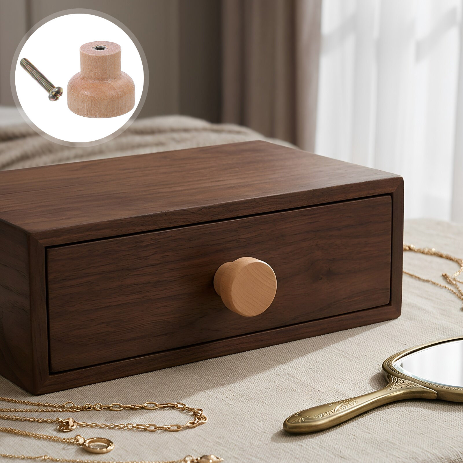 Cabinet Knob Round - มือจับลิ้นชักไม้บีชเนื้อแข็ง 30 ชิ้น ทรงกลมขนาดเล็ก ดีไซน์เรียบเนียนปลอดภัยสำหรับเด็ก เหมาะสำหรับเฟอร์นิเจอร์