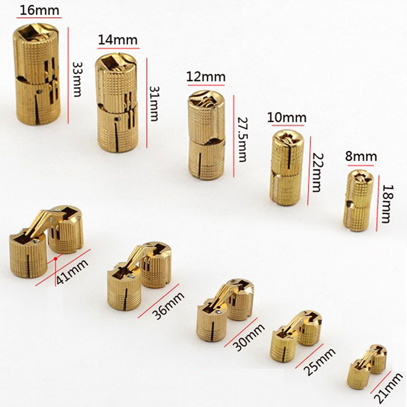 Furniture Hardware Brass - 2pcs ทองแดงบานพับบาร์เรลทรงกระบอกซ่อนตู้ปกปิดที่มองไม่เห็นบานพับทองเหลือง Mount สําหรับฮาร์ดแวร์เฟอร์นิเจอร์