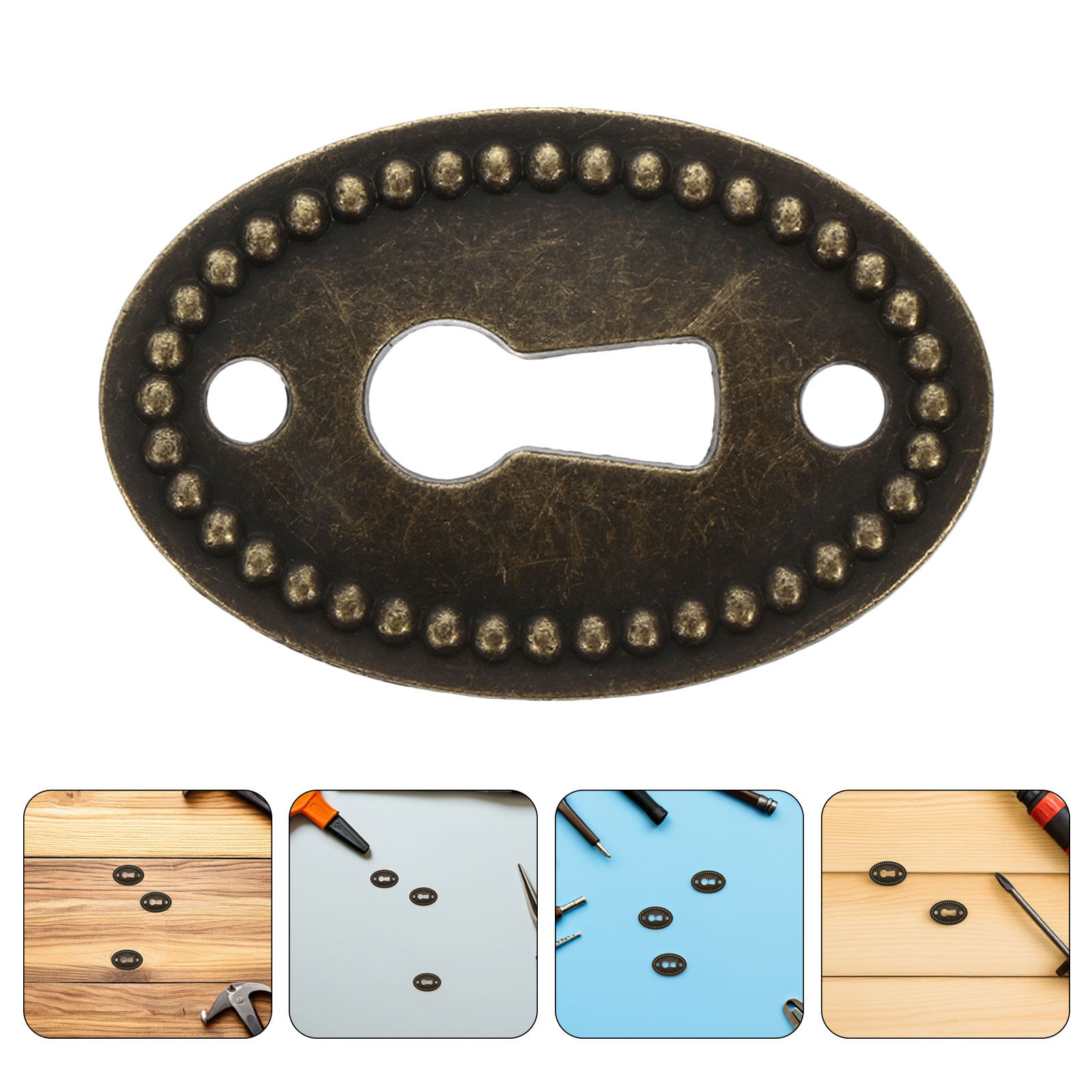 Furniture Hardware Vintage - แผ่นปิดรูกุญแจตกแต่งทรงวงรีวินเทจ 16 ชิ้น ทำจากโลหะผสมสังกะสี สำหรับประตูตู้ ลิ้นชัก