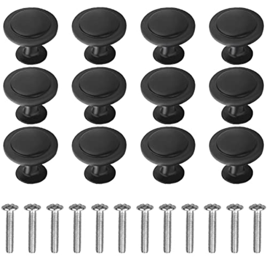 Cabinet Knob Round - ชุดอุปกรณ์จับตู้ทรงกลมสีดำ 12 ชิ้น ขนาด 1.18 นิ้ว