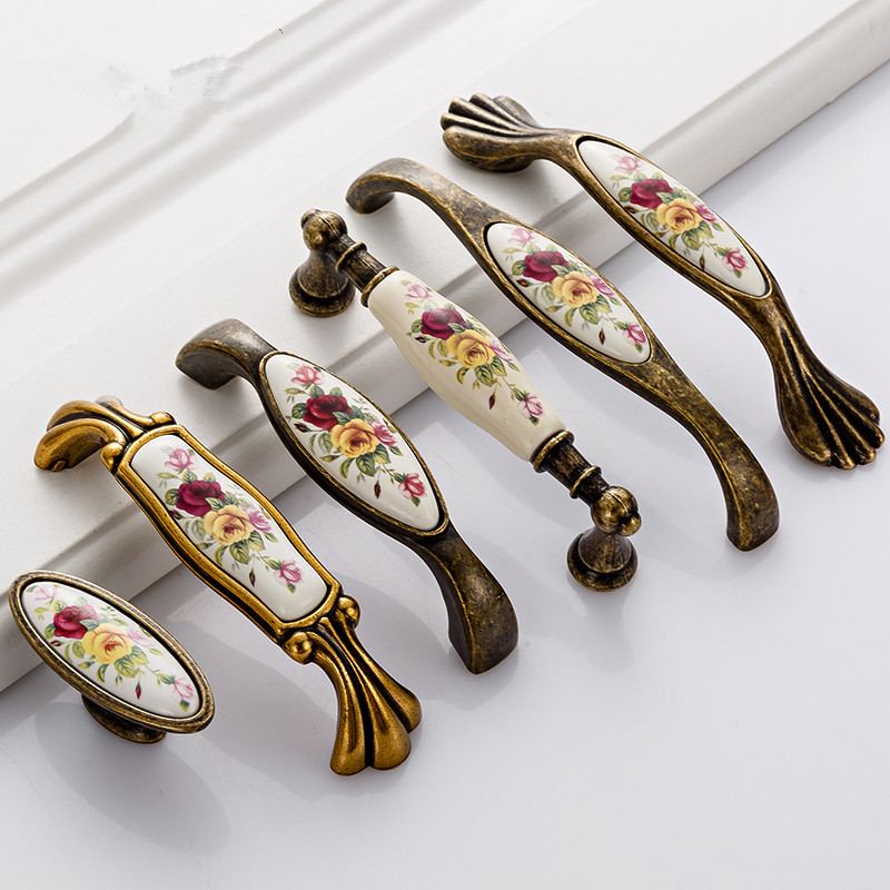 Furniture Hardware Vintage - มือจับเซรามิกวินเทจ สำหรับตู้เสื้อผ้า ตู้เก็บของ ตู้ครัว อุปกรณ์ฮาร์ดแวร์เฟอร์นิเจอร์ มือจับประตู