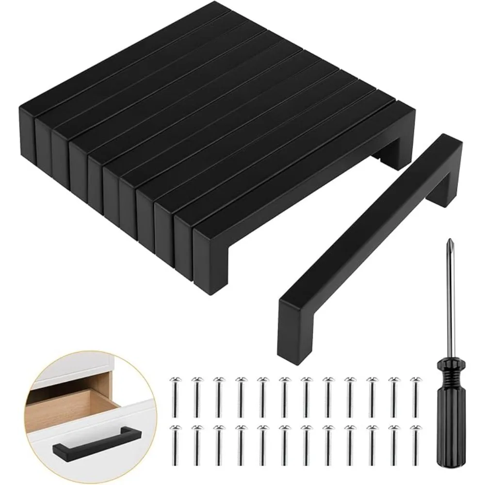 Furniture Hardware Drawer Pulls - มือจับเฟอร์นิเจอร์สแตนเลสทรงสี่เหลี่ยม 6/18 ชิ้น สำหรับตู้ ลิ้นชัก ขนาด