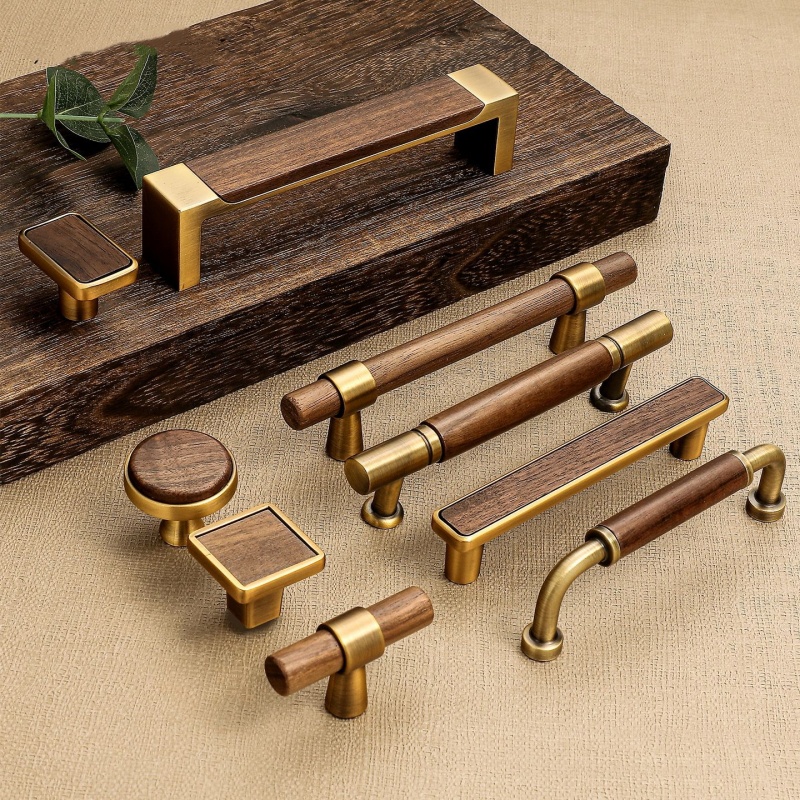 Furniture Hardware Drawer Pulls - มือจับตู้ครัวโบราณ สไตล์นอร์ดิก ทำจากโลหะผสมสังกะสีและไม้ สำหรับลิ้นชัก ตู้เสื้อผ้า ตู้เก็บของ