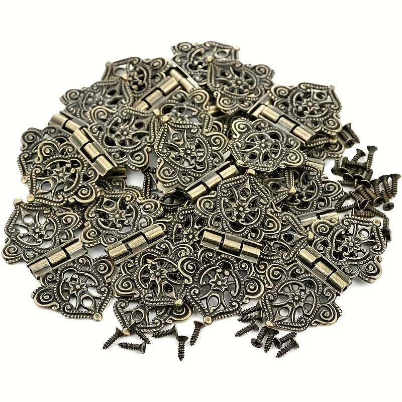 Furniture Hardware Replacement Parts - บานพับโลหะลายดอกไม้แบบวินเทจ 8 ชิ้น อุปกรณ์ตกแต่งเฟอร์นิเจอร์ DIY สำหรับกล่อง