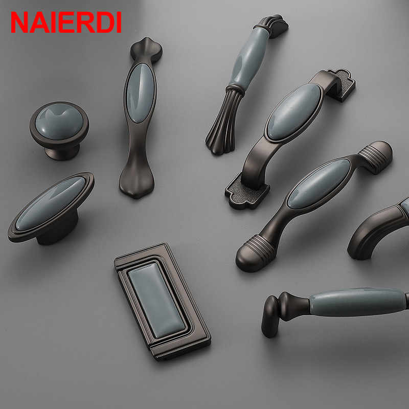 Furniture Hardware Vintage - NAIERDI ตู้เซรามิค Knobs Handles เมดิเตอร์เรเนียนสีฟ้าสีเทาตู้เสื้อผ้าประตูดึงยุโรปเฟอร์นิเจอร์ตู้ฮาร์ดแวร์