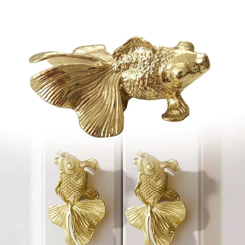 1 PC ปลาทองลูกบิดทองเหลืองปลาท - Unique Furniture Hardware Pulls บทวิจารณ์และราคา