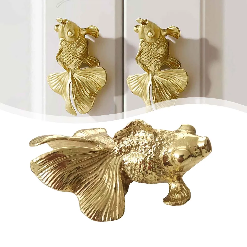 1 PC ปลาทองลูกบิดทองเหลืองปลาท - Unique Furniture Hardware Pulls บทวิจารณ์และราคา